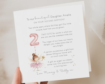 Daughter 2nd birthday card, girl, two cute | personalised
