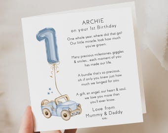 1st birthday card son, personalised, first birthday boy, keepsake