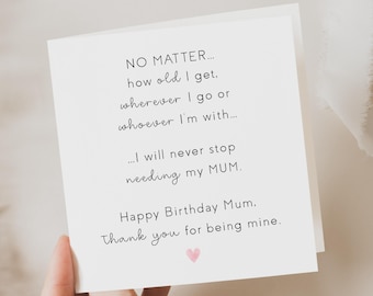 Thank you Mum birthday card, birthday card for mum, mother birthday card, sentimental mum card, special mum