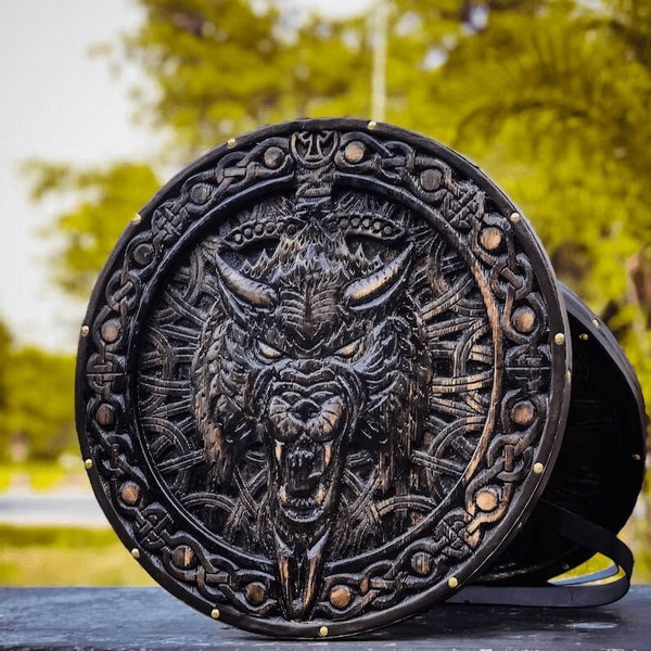 MedievalNorse Fenrir Shield, Viking Wolf Shield, NorseViking Gift, Viking Round Shield, Cosplay Shield, Birthday & ChristmasYule Gift