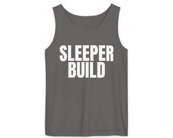 Débardeur de gym Sleeper Build teint en pièce - Imprimé blanc - Humour sur la musculation