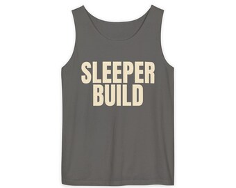 Débardeur de gym Sleeper Build teint en pièce - Imprimé crème - Humour sur la musculation