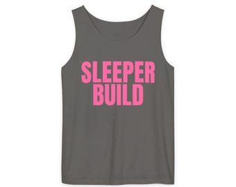 Débardeur de gym Sleeper Build teint en pièce - Imprimé rose - Humour sur la musculation