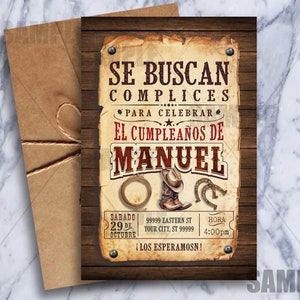 Vaquero Invitacion Cowboy Verjaardag Spaanse Cumpleanos Botas y Sombrero Vaquera Invitacion en Espanol Party Oeste Western Boots Digital 3037