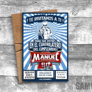 Lucha Libre Invitacion en Espanol Spanisch Geburtstags-Einladung Nino Geburtstags-Einladung Luchador Wrestling El Santo Blue Lumpleanos Fiesta Mascara Digital 3047