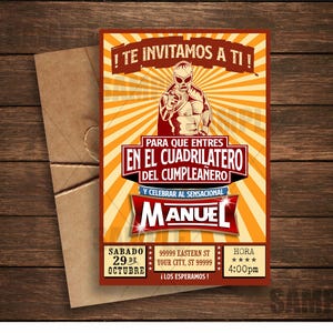 Lucha Libre Invitacion en Espanol Hiszpańskie zaproszenie Luchador Wrestling El Santo Ring Cumpleanos Fiesta Mascara Digital