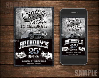 Lowrider Birthday Invitation Low Rider Cruise on Over Crusin Chicano Car Club Hot Rod Classic Cholo Theme Oldies, Homies, Chola Adult 3090