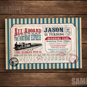 Train Birthday Ticket Invitation, Printable Digital, Locomotive Invitation, Train Party 3023
