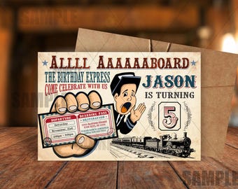 Train Birthday Ticket Invitation, Locomotive Invitation, Train Party, All Aboard, Caboose, Printable Digital 3054