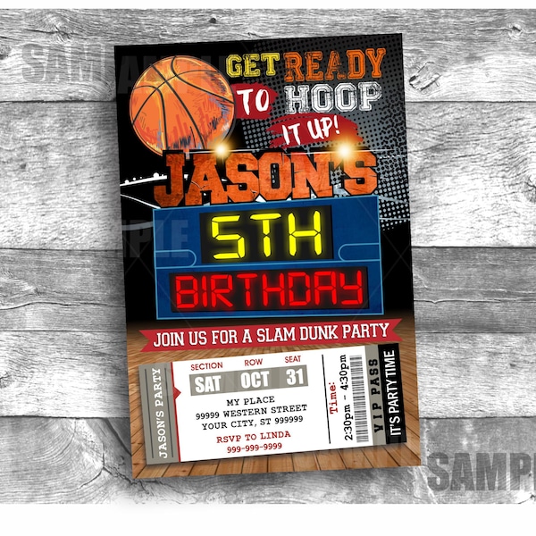 Basketball Birthday Invitations Party Invite Hoops Ticket Version Sports Invitation Basket Ball Boys Party Invitation Printable Digital 3026