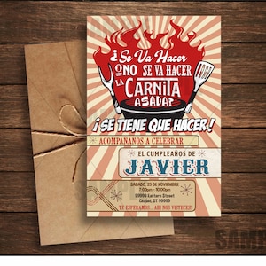 Carne Asada Invitacion BBQ-verjaardag Spaanse Cumpleanos Barbeque Taco's Invitacion en Espanol Party Se Va Hacer Carnita Taquero Digital 3039