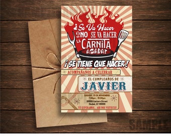 Carne Asada Invitacion BBQ Birthday Spanish Cumpleanos Barbeque Tacos Invitacion en Espanol Party Se Va Hacer Carnita Taquero Digital 3039