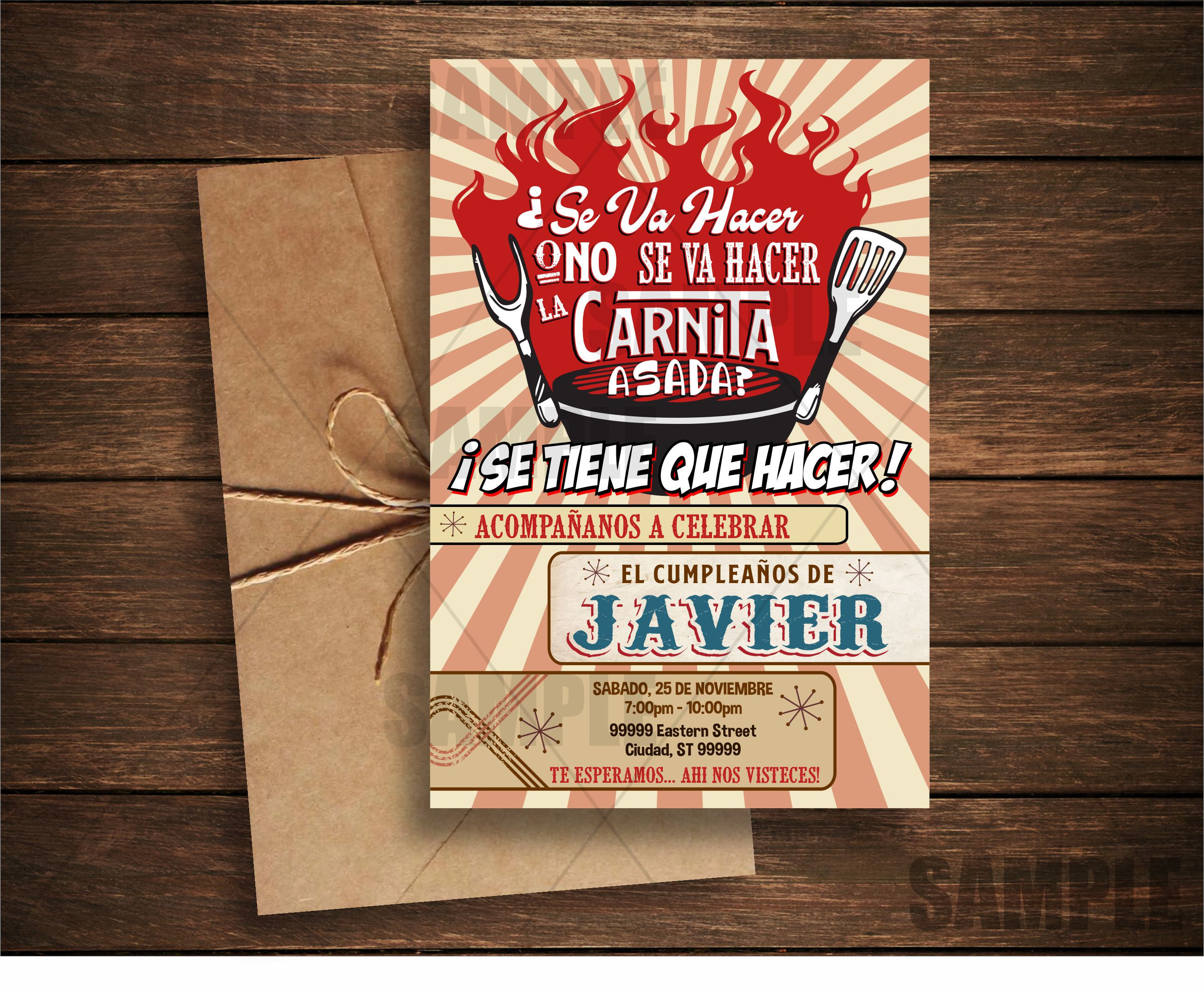 Carne Asada Invitacion BBQ Birthday Spanish Cumpleanos Barbeque Tacos ...