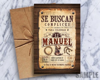 Vaquero Einladung Cowboy Birthday Spanisch Geburtstag Botas y Sombrero Vaquera Einladung und Espanol Party Western Boots Digital 3032
