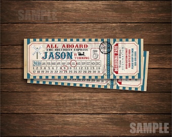 Train Birthday Ticket Invitation, Printable Digital, Locomotive Invitation, Train Party 3018