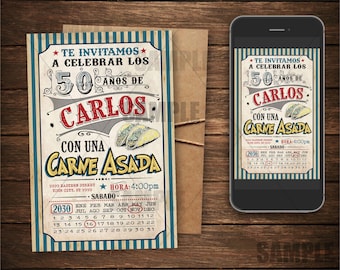 Carne Asada Invitacion Taquiza Taquero Tacos Carne Asada BBQ Barbeque Birthday Spanish Invitation Cumpleanos en Espanol Party Digital 3060