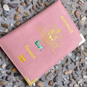 Australian Passport Holder, Embossed Initials AUS Passport holder, Monogrammed Australian Passport holder,  Vegan Leather Passport cover.