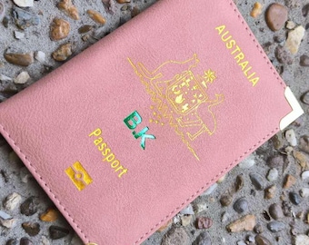 Embossed Australian Passport Holder: Vegan Leather Cover, Monogrammed