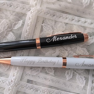 Bolígrafo personalizado con grabado láser, bolígrafo personalizado con detalles en oro blanco y negro, juego de regalo de bolígrafo de lujo personalizado, regalo de boda