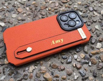 Personalized Vegan Leather iPhone Case with Strap: Monogrammed iPhone 14/15 Pro Max