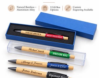 Personalised Bamboo & Aluminium Click Pen – Custom Engraved Gift