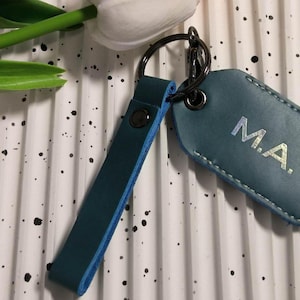 Llavero de cuero con tarjeta de acceso rectangular, llavero con inicial monograma, llavero personalizado, llavero con tarjeta RF personalizada, regalo de aniversario