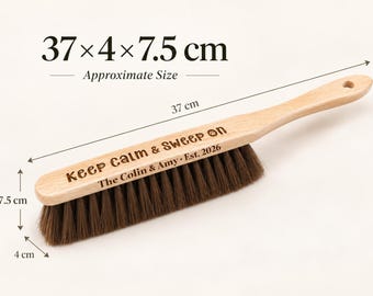 Personalised Wooden Cleaning Brush, Custom Engraved Bed & Sofa Brush, Long Handle Beechwood Dusting Sweeper