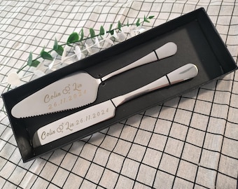 Personalized Wedding Cake Knife Set: Laser Engraved Stainless Steel Keepsake