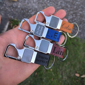 Leather Opener Keychain, Personalised Metal Keyring, Beer Key Fob, Gift For Dad, Groomsmen Gift, Best keychain for Multiple Keys.