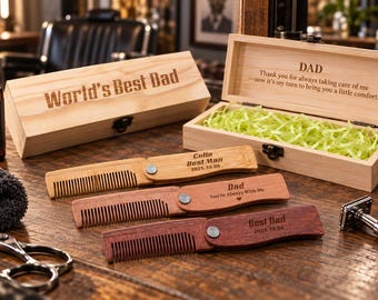 Engraved Pocket Hair Brush with Gift Box, Groomsmen Gift for Dad Husband Father’s Day