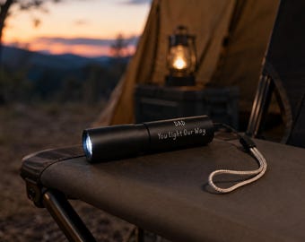 Personalised Rechargeable Mini Torch, Engraved LED Flashlight, Adjustable Focus Pocket Light, Camping Gift