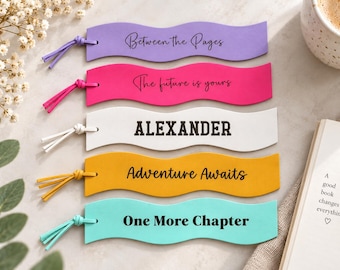 Personalised Genuine Leather Bookmark, Wavy Cowhide Bookmark, Double Sided Engraved, Reader Gift