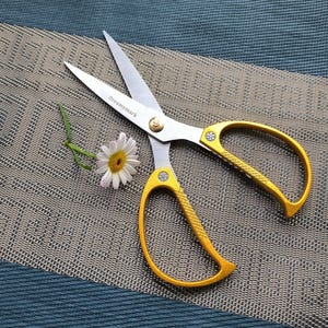 Vintage Style Scissors: Laser Engraved Stainless Steel with Gold Handles