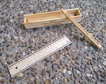Personalised Wooden Ruler Pen and Box Set, Custom Engraved Gift