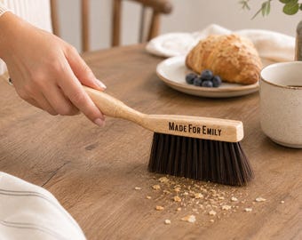 Personalised Wooden Cleaning Brush, Solid Rubberwood Hand Broom, Engraved Dusting Sweeper, Practical Housewarming Gift