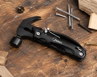 Personalised Multitool Hammer, Engraved Stainless Steel Multi-Tool with Pliers, Saw & Blade, Gift for Dad