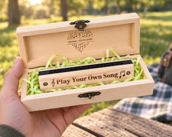 Personalised Harmonica Gift Set, Engraved Wooden Harmonica with Keepsake Box, Custom Music Present