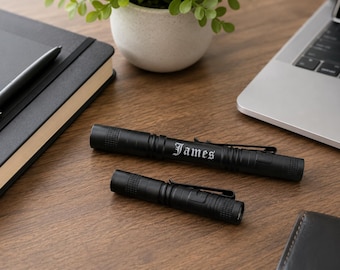 Personalised Mini LED Torch, Engraved Aluminium Pocket Flashlight,  Small Camping Light, Gift for Him