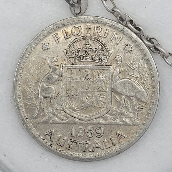 Low Mint, Rare: 1959 - 1 Florin Coin - Australia - Queen Elizabeth II - Silver - 11g - .500 - (RAM) Royal Mint Melbourne, Australia.