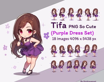 Tifa Purple Dress PNG Set: Kawaii AI Art (Digital Download, 4096x5438 px)