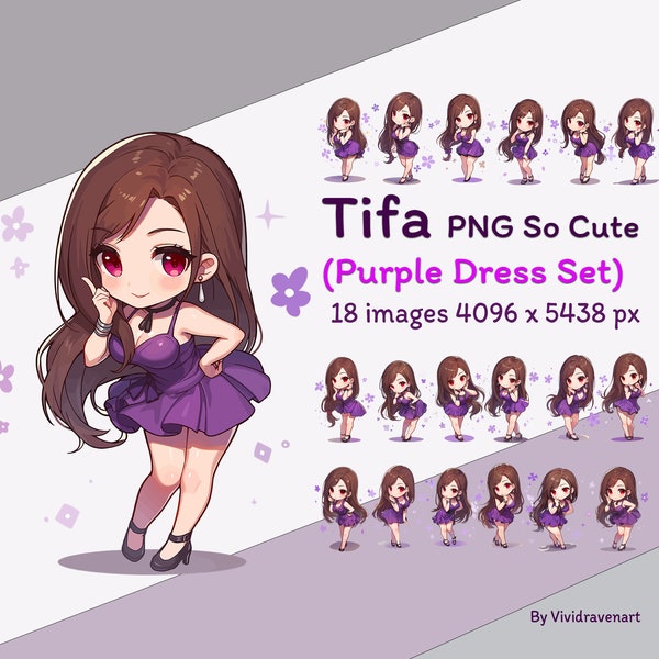 Tifa's Cute Purple Dress: A PNG Cuteness Explosion