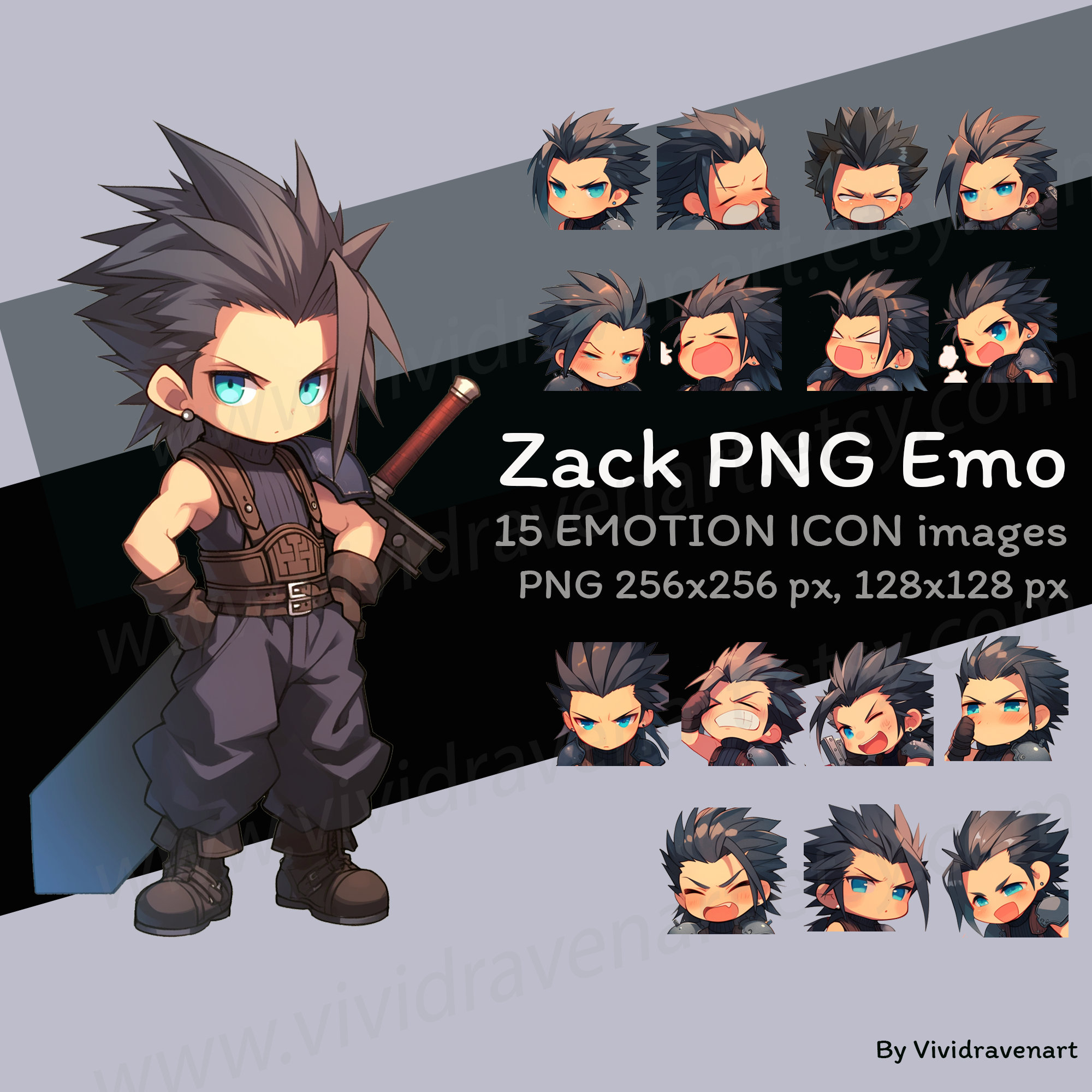 Zack Final Fantasy VII Emotion PNG Set - Etsy