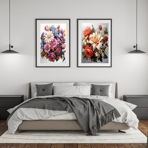 Blumen Poster, Home Print Poster zum Selbstdruck, Digitaler Download, Wohnzimmer Schlafzimmer Flur Deko, Druck Wandkunst, Wallart Gemälde