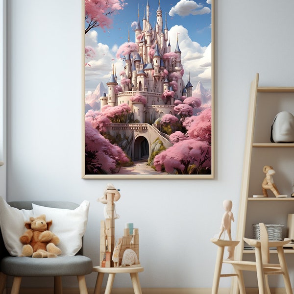 Märchen Schloss Jungen Mädchen Leinwand Druck Wand Kunst Wand-Dekor Wallart Gemälde Kinderzimmer Kunst Kinder