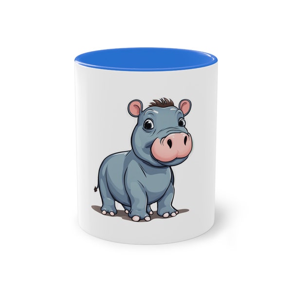 Kaffeebecher, Tasse Hippo, Zweifarbiger Teebecher, Farbe wählbar, Cartoon, Bürotasse, Geschenk für Kollegen, Freunde oder für Zuhause