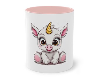 Kaffeebecher, Tasse Einhorn, Zweifarbiger Teebecher, Farbe wählbar, Cartoon, Bürotasse, Geschenk für Kollegen, Freunde oder für Zuhause