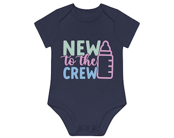 Baby Body Nieuw bij de crew, Kleinkind Body, Organische Baumwolle, Gift für Mama en Papa, verschiedene Farben, Patentante en Patenonkel