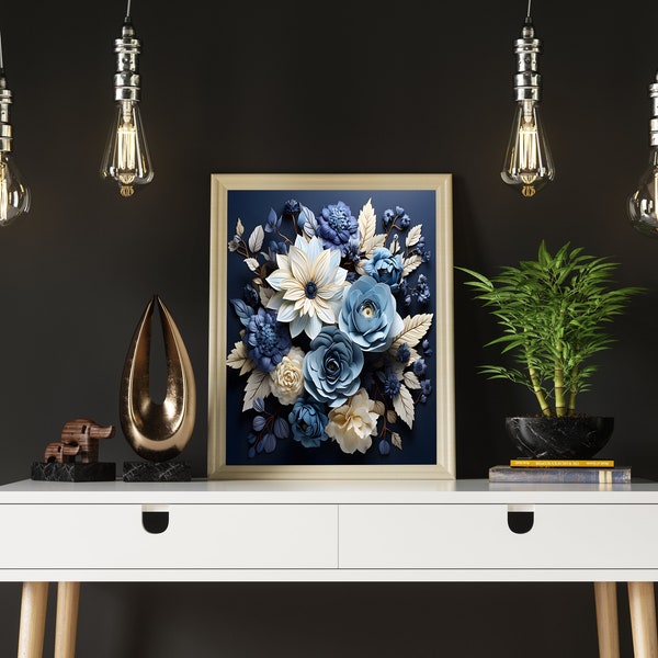 Blumen Strauß Rosen blau Leinwand Druck Wand Kunst Wand-Dekor Wallart Gemälde