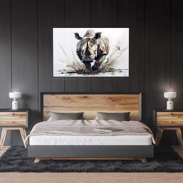 Tier Poster Nashorn in Acryl laufend, Wildtiere, Dekoration, Poster, Kunstdruck, Printdatei