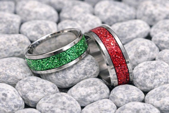 Edelstahlring mit Glitzer, Freundschaftsringe, Statement-Ring, Schmuck, schlichter Glitzerring, Unisex, handgefertigt, Andenken, Erinnerung